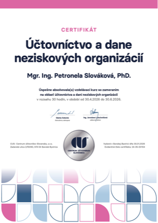Certifikát Účtovníctvo a dane neziskových organizácií